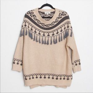 Chunky Knit Oversized Tassel Fringe Boho Sweater M